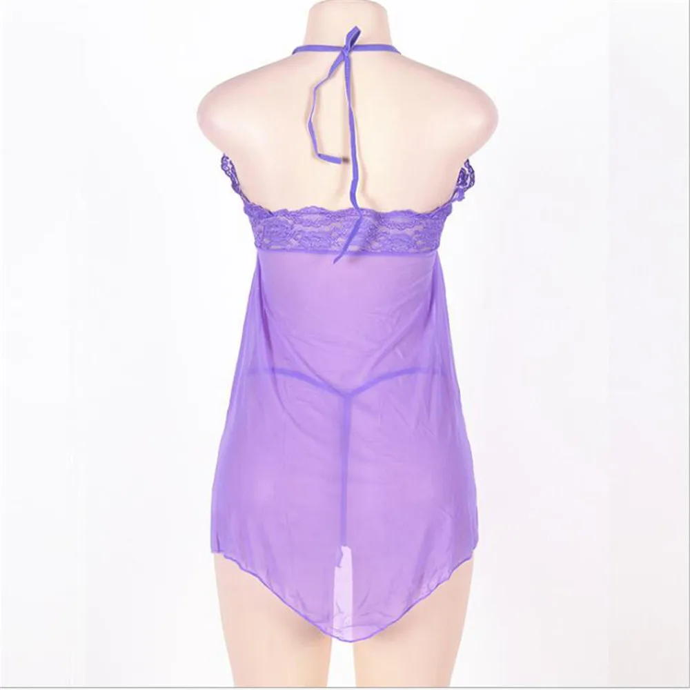 

halter Lace Embroidery Heart type Wavy edge Pajamas sexy lingerie plus size vestido transparent dress lenceria erotic babydoll