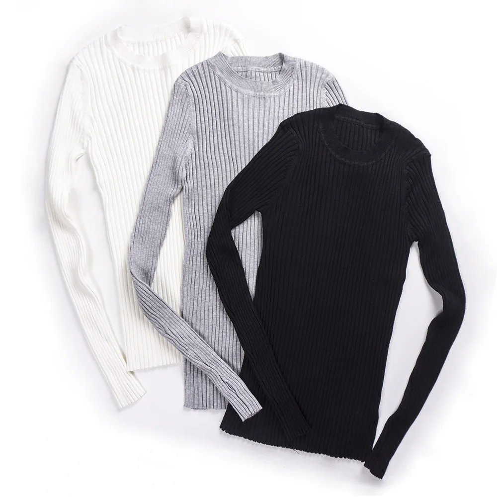 Women Sweater Pullover Basic Rib Knitted Cotton Tops Solid Crew Neck Essential Jumper Long Sleeve Sweaters With Thumb Hole | Женская