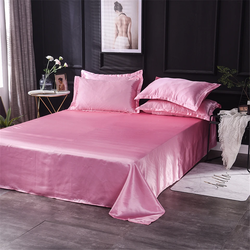 Lowdream чистый шелк розовый плоский лист шелковистая здоровая простыня queen King size для взрослых и детей постельное белье Домашний текстиль 1 шт