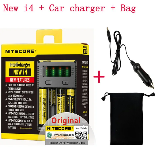 i4 car charger bag Nitecore D4 D2 I4 I2 цифровой ЖК-дисплей Интеллектуальный литий-ионный AA AAA 18650 14500 16340 26650 Быстрая зарядка аккумулятора/автомобильная зарядка D5 - Цвет: i4 car charger bag