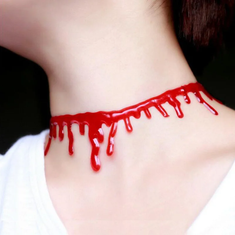 Halloween Decoration Blood Red Choker Necklace Elastic Vintage Stretch Tattoo Women Jewelry Adjustable Short | Украшения и