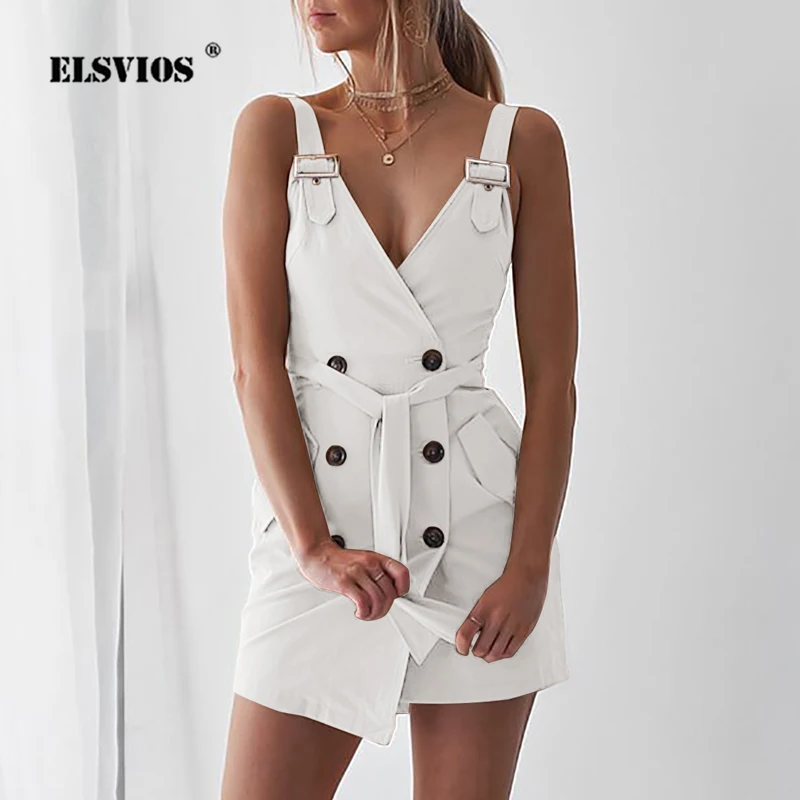 ELSVIOS 2XL летнее платье двубортное с v образным вырезом элегантное вечернее