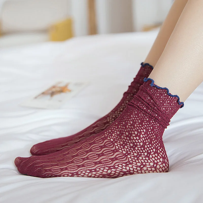 [EIOISAPRA] ажурные цветы с кружевными краями японские креативные носки сетчатые