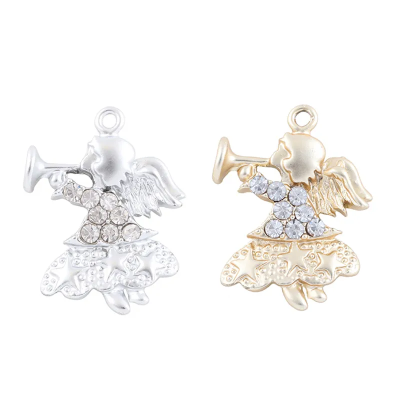 

23*19mm Alloy Metal Rhinestone Girl Angel Charms Jewelry Findings Crafts Necklace Pendant Women