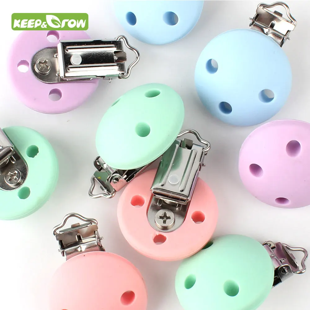 

KEEP&GROW 10Pcs Round Pacifier Clip Baby Silicone Teether Holder Clip Accessories DIY Bead Pacifier Chain Clip Nipple Clasps