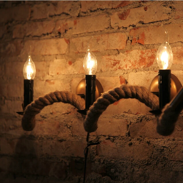 American country retro creative cafe/living room/bedroom Hemp rope wall lamp | Лампы и освещение