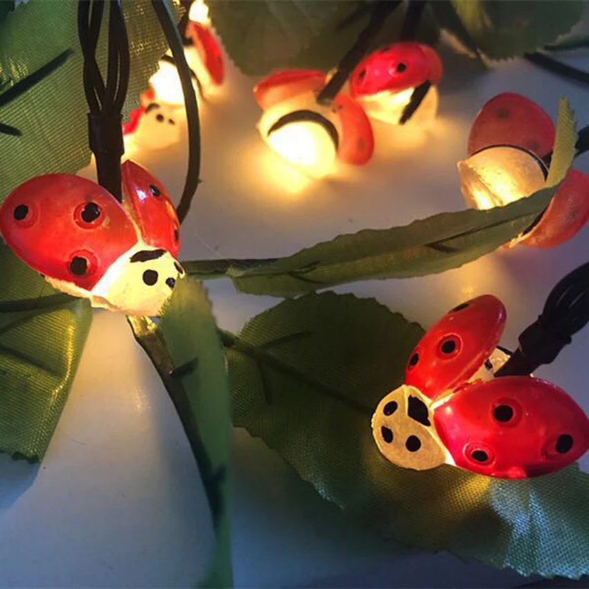 20 светодиодный s 30 светодиодный s светодиодный уличная Солнечная лампа Божья коровка светодиодный струнный свет Праздничная Рождественская вечеринка Свадебные гирлянды садовые Водонепроницаемые огни