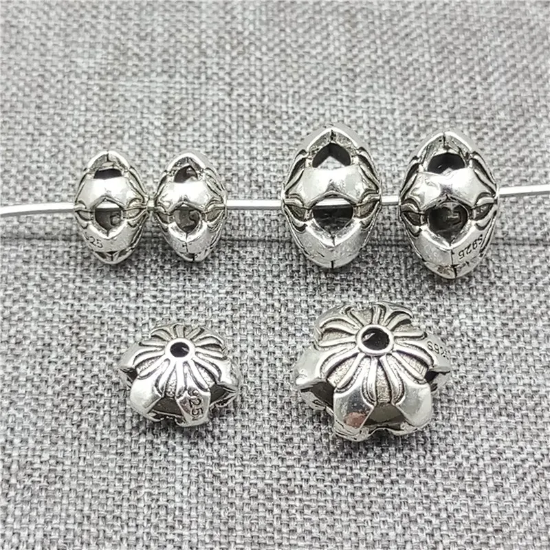5pcs of 925 Sterling Silver Flower Beads 2-Sided 8mm 10mm for Bracelet Necklace