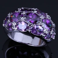 sweet oval purple cubic zirconia silver plated ring v0585