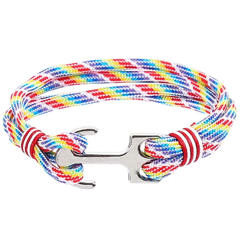 Colorful Популярный темно-синий стиль браслет с якорем для мужчин Homme серебряный сплав простой крючок многослойная плетеная веревка мужские ювелирные браслеты для женщин - Окраска металла: Colorful