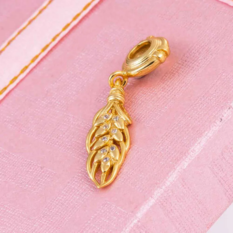 Authentic Gold Plated Shine Floating Grains Charm 925 Sterling Silver Pendant fit Original Brand Bracelet Bangle | Украшения и