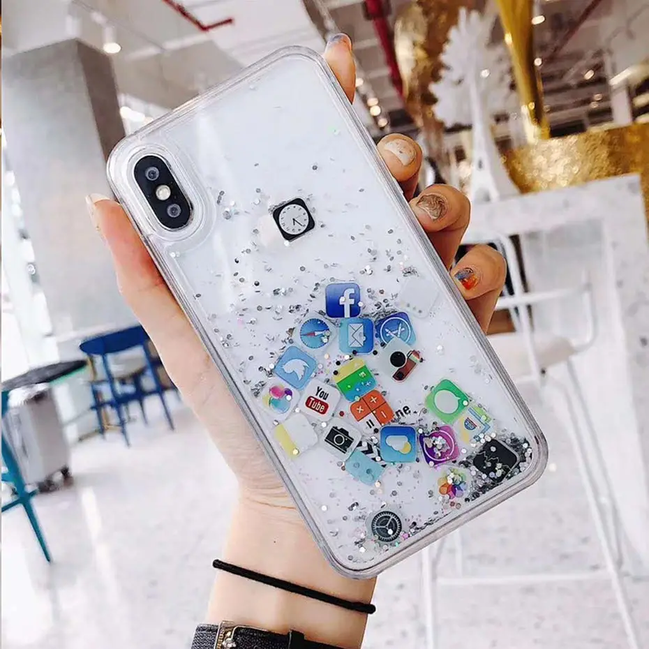 Роскошный блестящий чехол для iPhone 7 8X6 6s Plus XR XS милые символы жидкий песок чехлы
