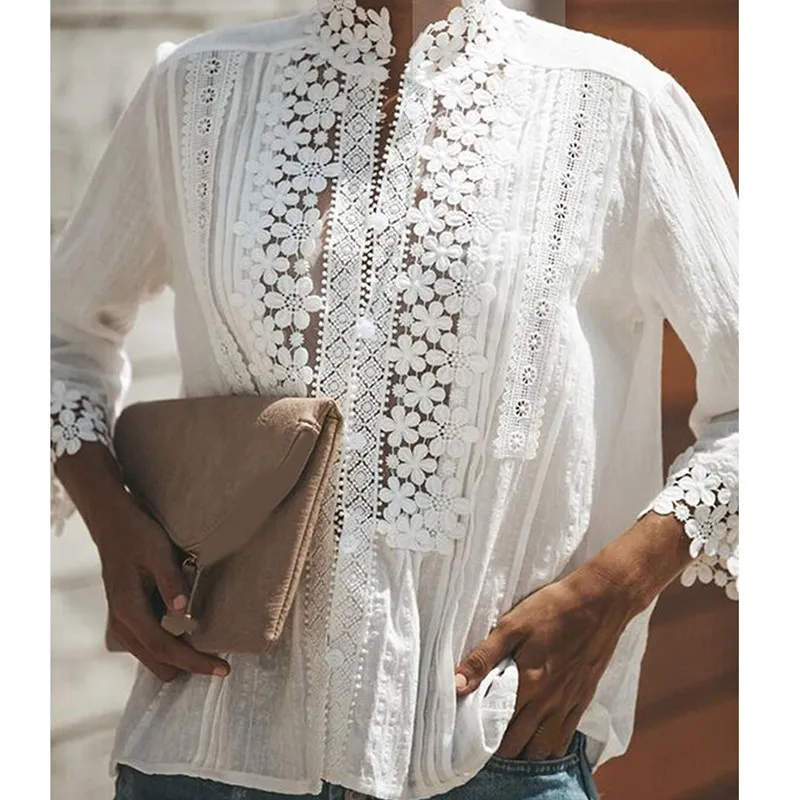 Женские винтажные блузки с воротником-стойкой и цветочным принтом вечерние