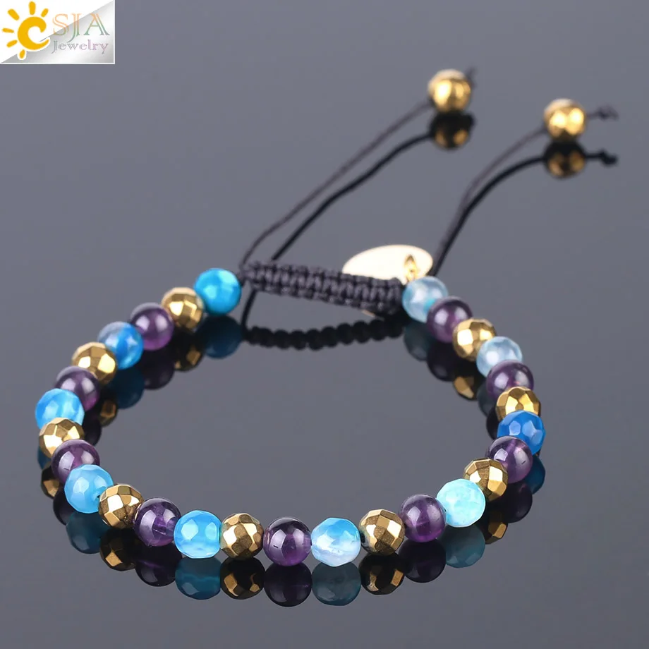 Новинка 2018 женский браслет CSJA из разноцветного оникса с фиолетовыми кристаллами