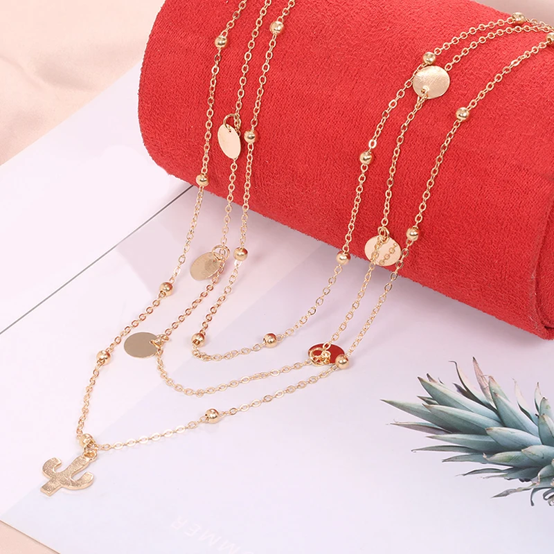 3 шт./компл. богемное многослойное Ожерелье С КАКТУСОМ из цепочка круглые бусины