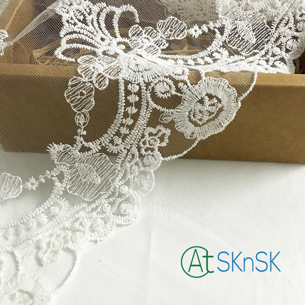 

10 Yards/lot 30CM Wide Fine Craft White Flower Embroidery Mesh Lace fabric for Wedding Sewing Decoration A2