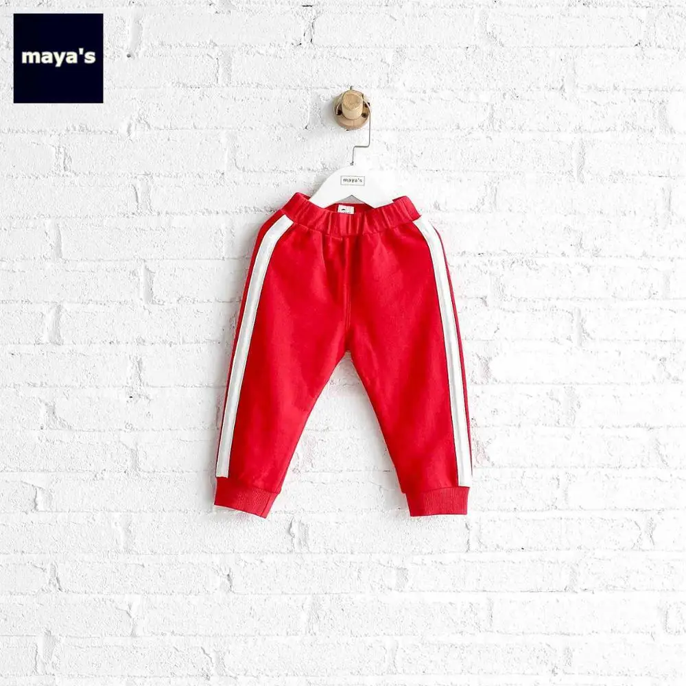 11 Coral Red Mayas/новые хлопковые полосатые штаны с боковыми вставками для детей; коллекция года; сезон весна; Новые повседневные дышащие мягкие брюки для малышей; базовая одежда для детей; 81001 - Цвет: 11 Coral Red