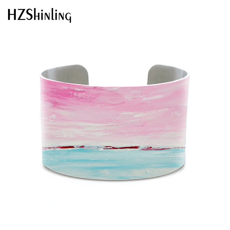 2 New Abstract painting abstract art seascape painting original bangle Sailboat jewelry bracelets sea jewelry - Окраска металла: 2