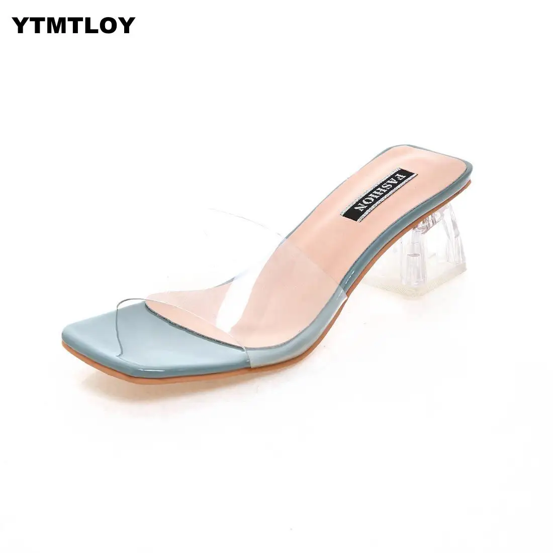 Women Sandals Shoes Celebrity Wearing Simple Style PVC Clear Strappy Buckle High Heels Woman Transparent Heels Yellow