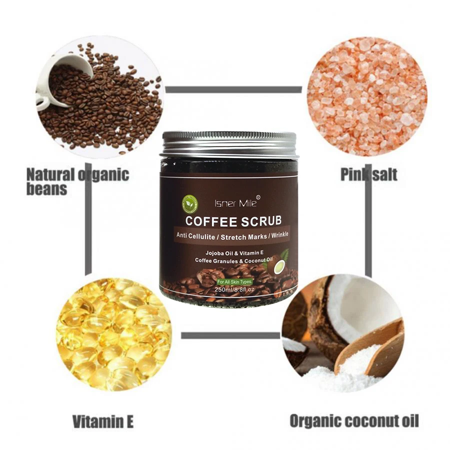 

ISNER MILE Coffee Scrub 100% Natural Kaffee Scrub Powerful Exfoliating Coconut Oil Moisturizing Skin With Sea Salt Scrub 250ml