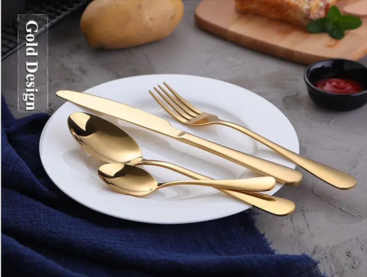 Золотой набор посуды высшего качества из нержавеющей стали столовых приборов с