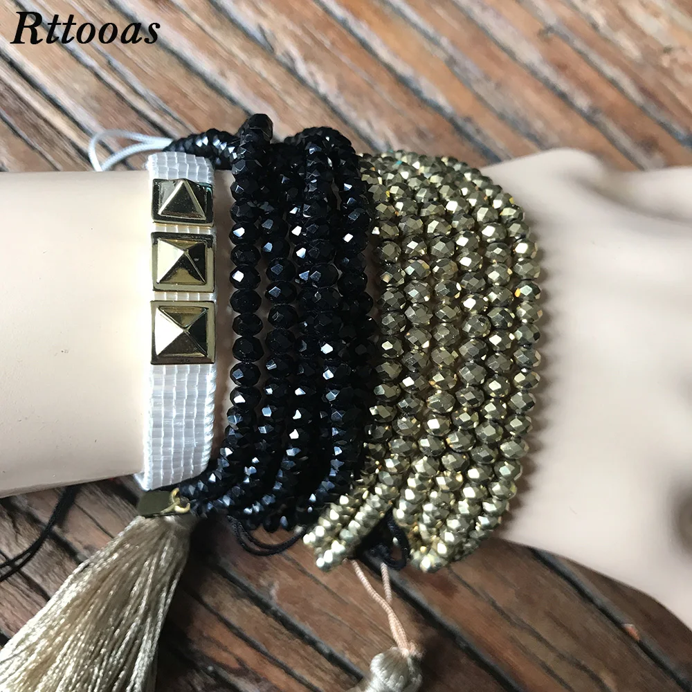 Rttooas Pulseras MIYUKI браслет с хрустальными бусинами панк для женщин и девочек модная