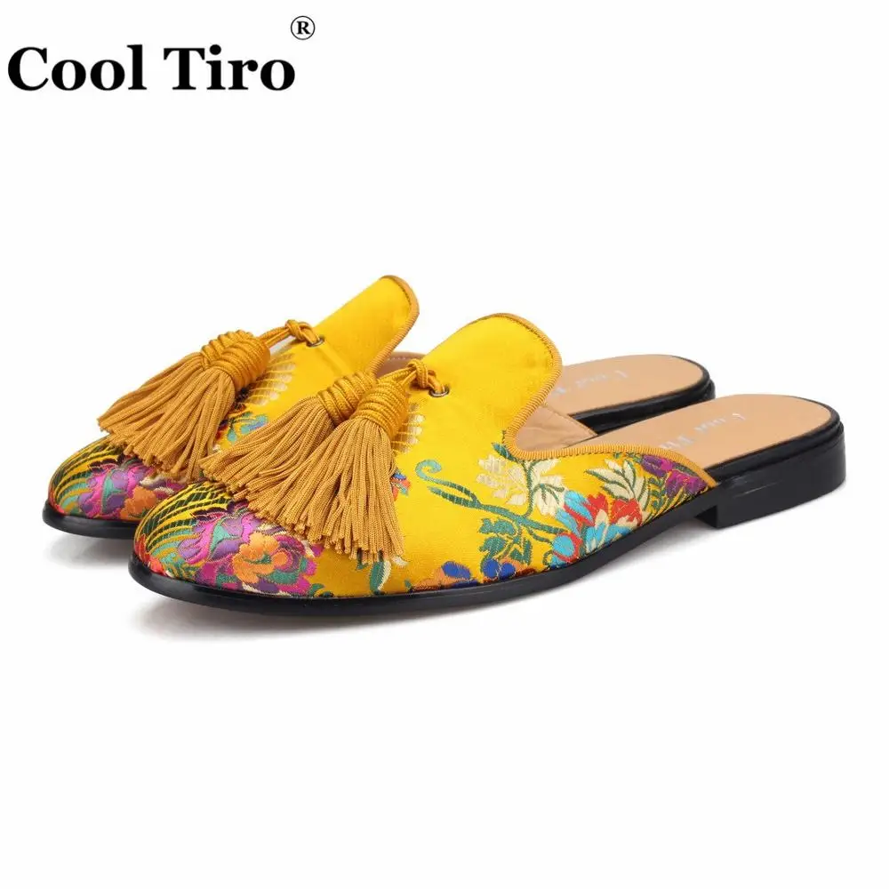 Cool Tiro/золотистые жаккардовые шлёпанцы; мужские шлёпанцы; слипоны на плоской подошве; шелковая мужская повседневная обувь ручной работы; натуральная кожа; домашняя обувь для улицы