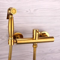 modern solid brass golden plated bathroom wall mounted bidet press spout sprayer hot and cold mixer tap
