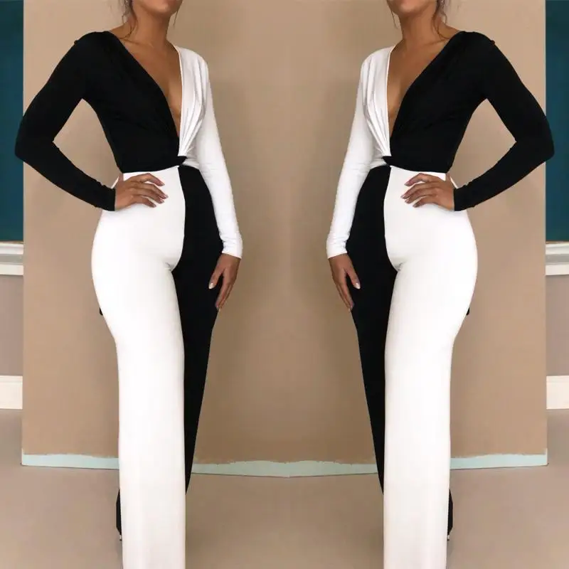 Bodycon Женский комбинезон Ползунки элегантный V средства ухода за кожей шеи для женщин комбинезон с длинными рукавами верхняя одежда