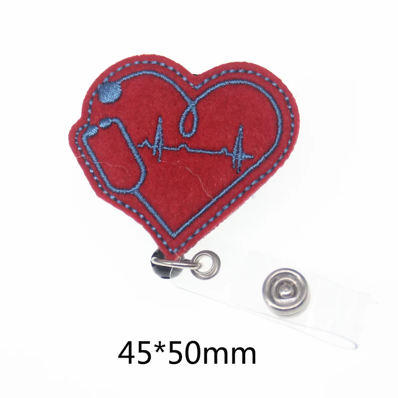 pink heart shape nurse RN badge reel retractable felt medical CNA Stethoscope Nurse Exihibiton ID Name Card Badge Holder gifts images - 6