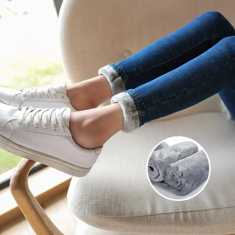 blue white velvet Зимние женские джинсы плюс вельветовые утолщенные узкие джинсы с высокой талией женские длинные узкие брюки женские теплые джинсы женские джинсы Femme C5139 - Цвет: blue white velvet