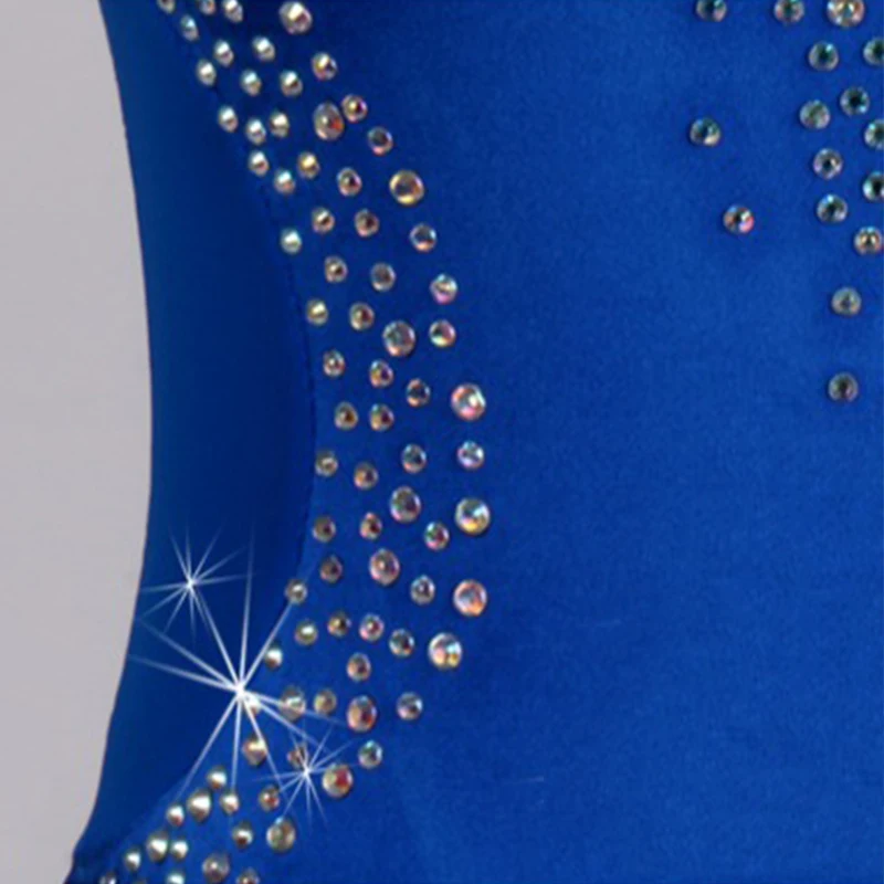 Slim Latin Dance Dress Blue Rhinestone Cha Cha Salsa Samba Rumba Competition Dress Women Tango Performance Dancing Wear DC2492