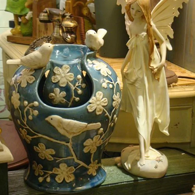 

New three-dimensional bird American country painted ceramic crafts ornaments fountain water humidifier wholesale