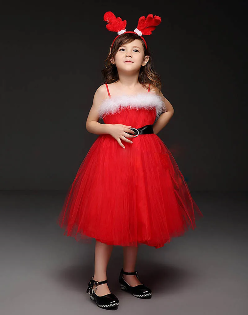 Christmas Santa Dress Children 6 Years Mesh Kids Costume Little Girls Dresses Carnival Tutu For 6Y | Детская одежда и обувь