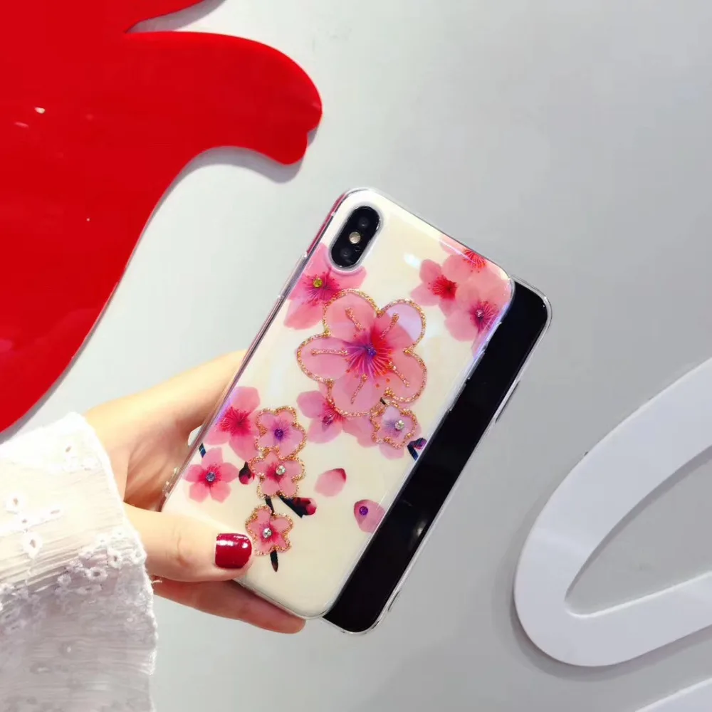 ZMASI Стразы Florals телефона чехол для iPhone X 7 8 мягкий эпоксидной телефон оболочки 6 6s