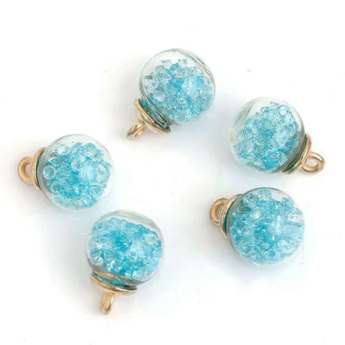 DoreenBeads Подвески "сделай сам", прозрачный стеклянный глобус-бутылка, подвески, золотой цвет, разноцветные стразы, приблизительно 22 мм x 16 мм(5/"), 10 шт - Окраска металла: Blue