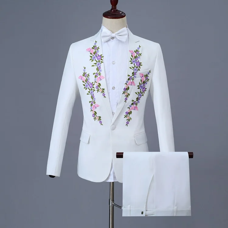 

Белый костюм с вышивкой для выпускного вечера для мужчин Slim Fit 2018 Mew Свадебная часть клубный смокинг Masculino Terno Slim Fit элегантные мужские костюм...