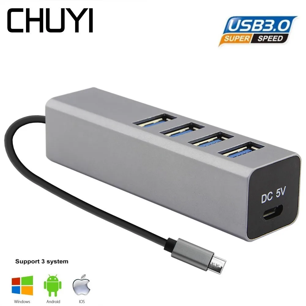 USB C концентратор мульти OTG Type 3 0 4 порта s USB3.0 разветвитель адаптер с DC 5V порт