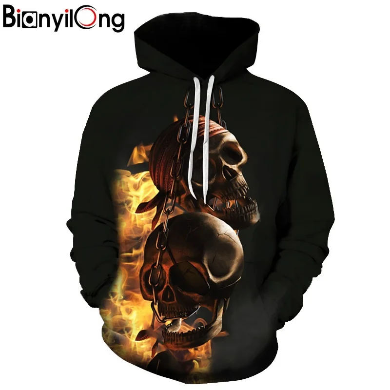 

New Fashion hoody Men Women Hoodies Hip Hop Tops 3D Skulls Flame Chain Print Sweatshirt Novelty Hoodies Men Outwear Clothing