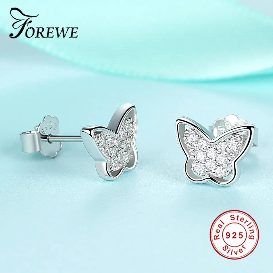 FOREWE 925 стерлинговые серебряные серьги в виде бабочек с прозрачными фианитами