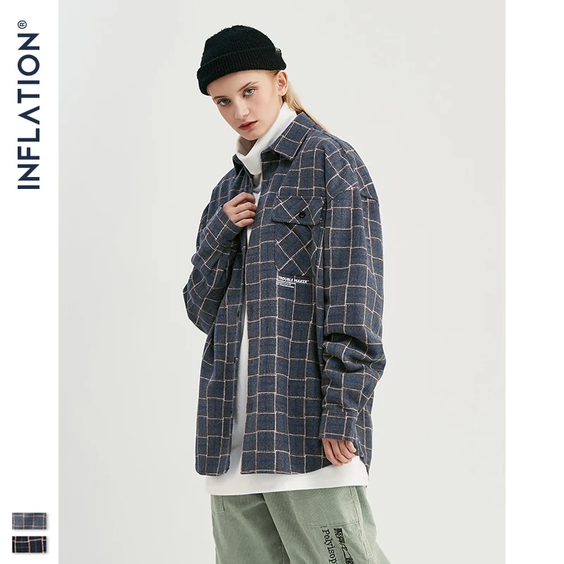 Мужская классическая Повседневная рубашка INFLATION клетчатая с длинным рукавом