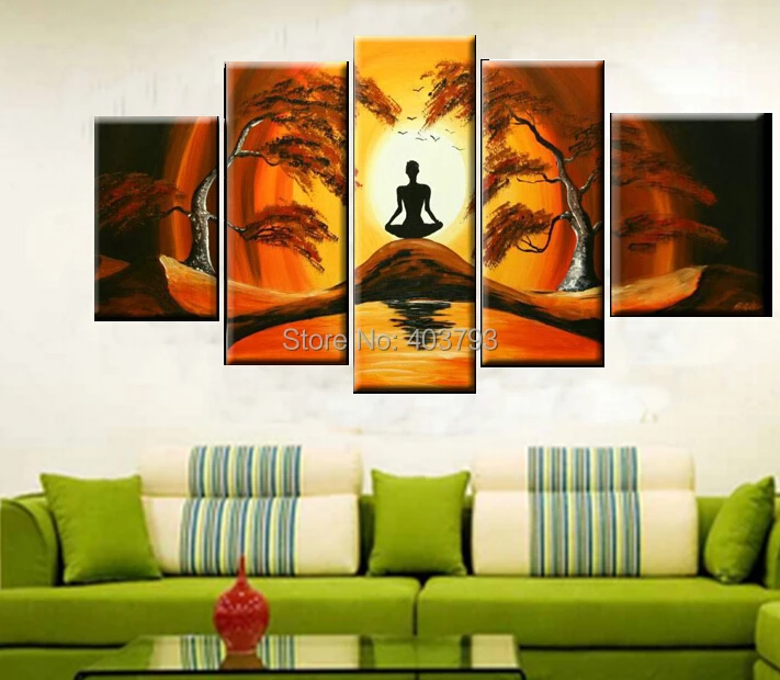 

MODERN ABSTRACT HUGE LARGE CANVAS ART OIL PAINTING 5P meditation landscape paintings no framed