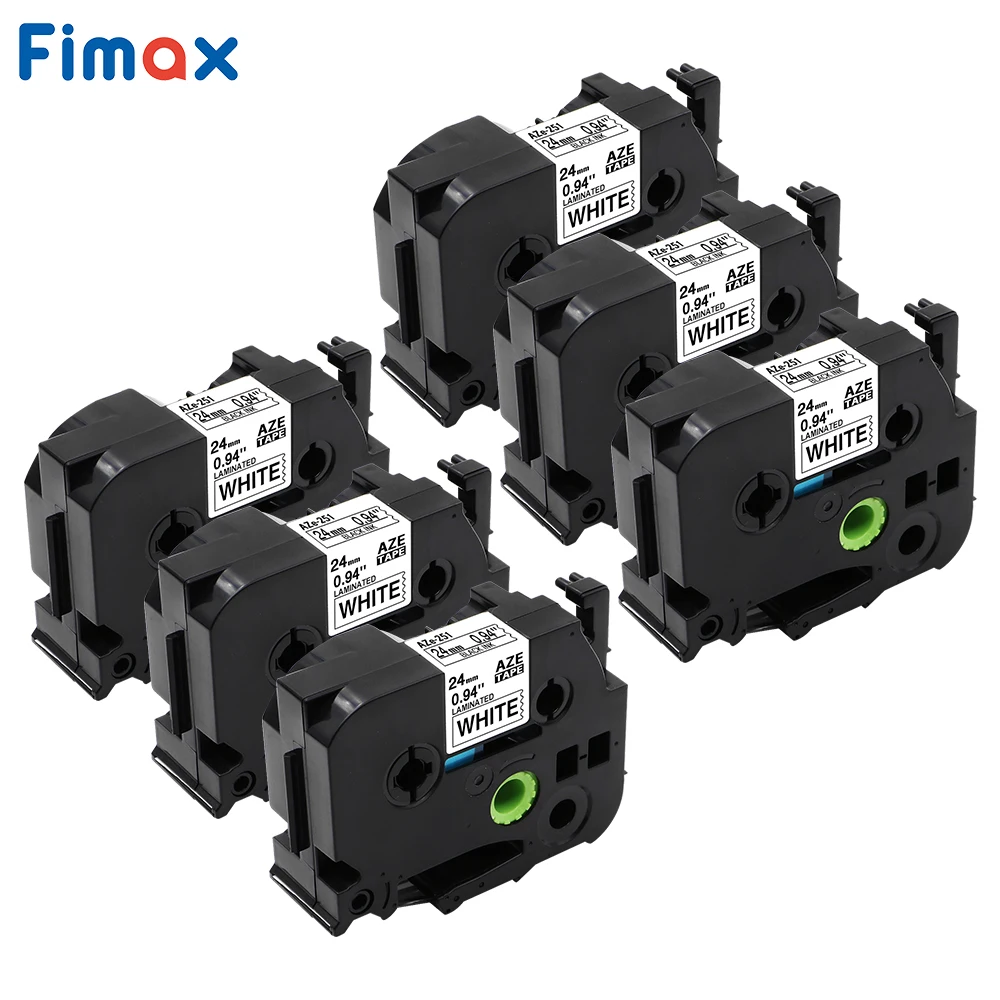 Fimax 6 Packs TZe251 Compatible for Brother P-touch Label Tape TZe-251 Tze251 24mm Black on White for Brother P-touch Tze Label