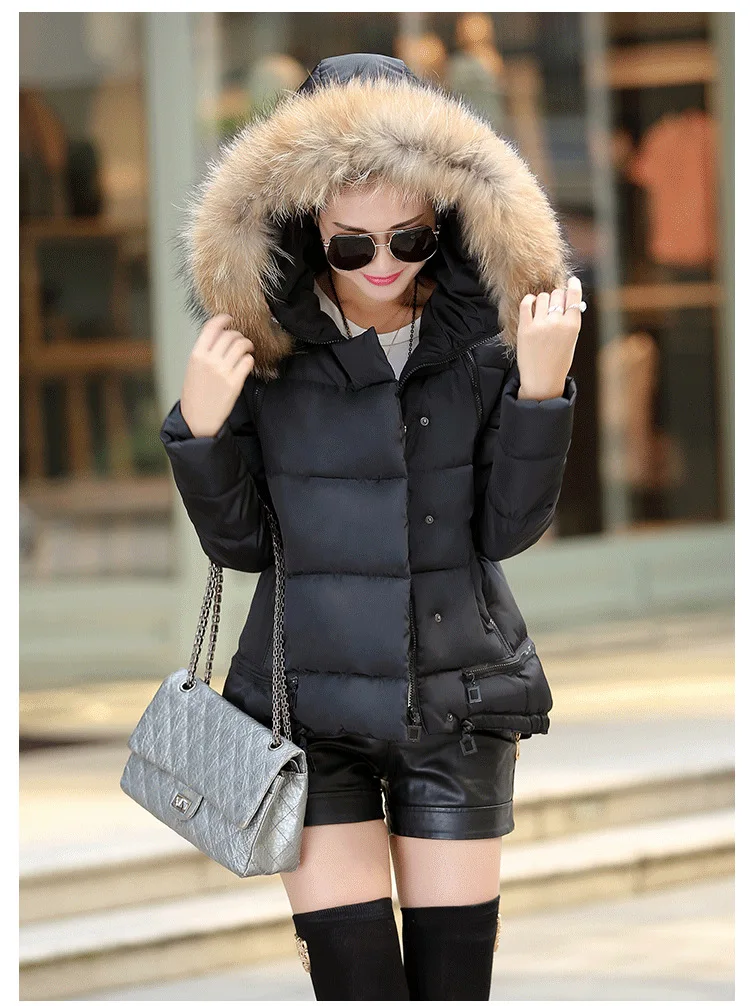 Jacket Coat Women Cotton Down Parkas With Luxury Large Fur Collar Hood Thick Outwear 8 Colors 2015 New Winter Plus M - 3XL