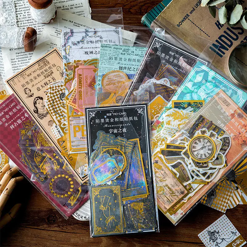 

60pcs/pack Bronzing Vintage Decoration Stickers Retro Renaissance Map Postmark DIY Diary Album Scarpbooking Index Lable Sticker
