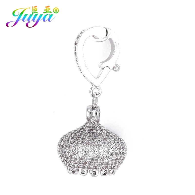 White Gold Juya ручной работы аксессуары с бахромой роскошный декоративный Шарм Корона шарик колпачок разъем кулон для женщин DIY Ювелирные изделия с кистями решений - Окраска металла: White Gold