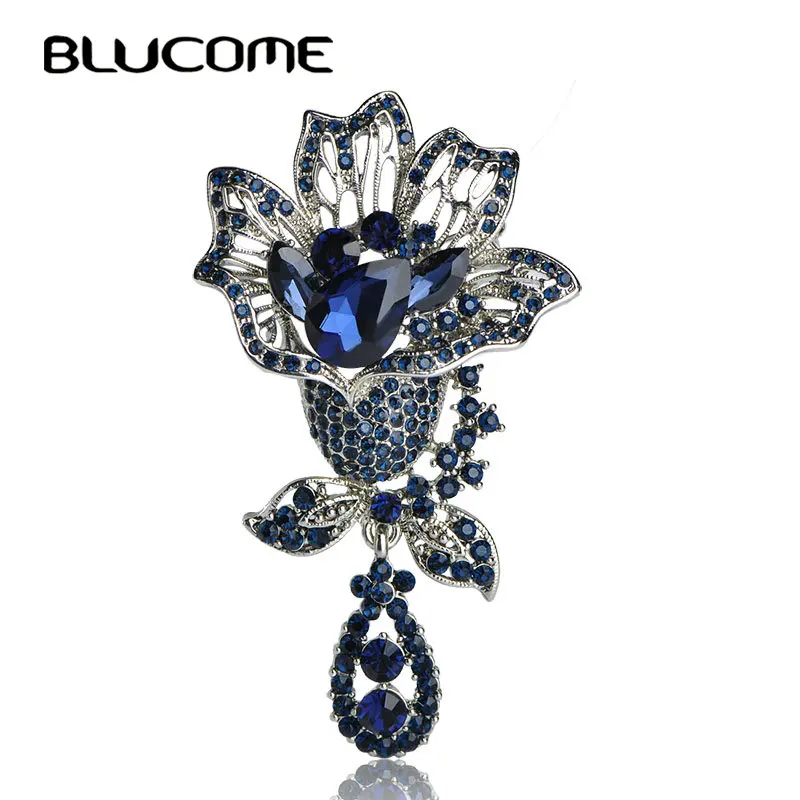 Женская Брошь с крупными зелеными цветами Blucome сияющая брошь в винтажном стиле