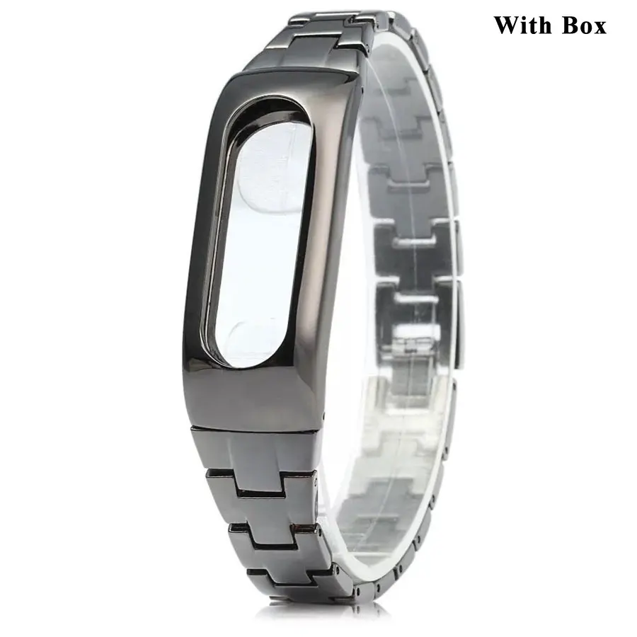Black With box Сменный ремешок mi Band 2 M2 из нержавеющей стали, ремешок для часов Xiaomi mi Band 2, браслет, Аксессуары для ношения, наручный ремень - Цвет: Black With box