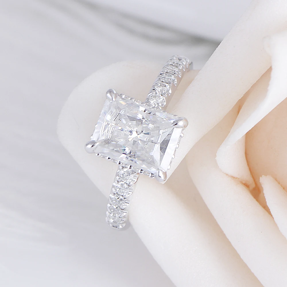 Transgems 14K белое золото 1.8ct 6X8mm F Цвет огранка Радиант Муассанит Обручение кольцо под Halo|Кольца| |