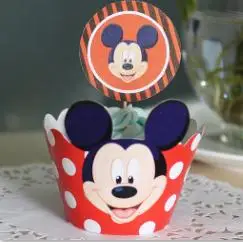 MICKY C 24 шт./лот с днем рождения Минни Микки голова обертки для кексов топперы вечерние цветные бумажные украшения для кексов - Цвет: MICKY C